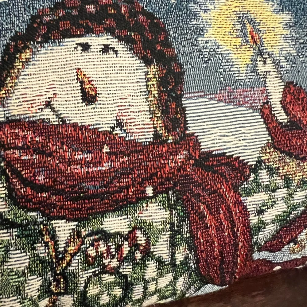 VTG Tapestry Christmas Throw Pillow “May Your Holidays Be Bright” Snow Man 12x8”